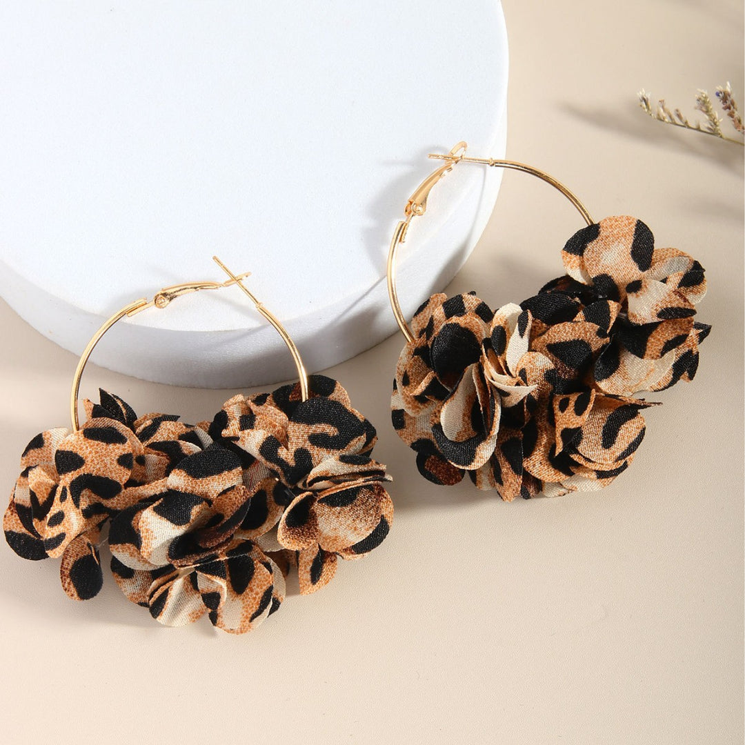 Leopard Print Round Petal Dangle Earrings Vintage N6F269