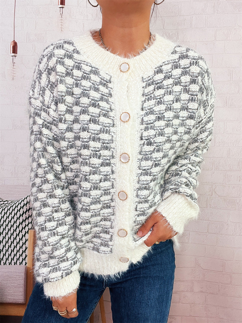 Check Block Round Cardigan Ultra Heavy Options N5Z902