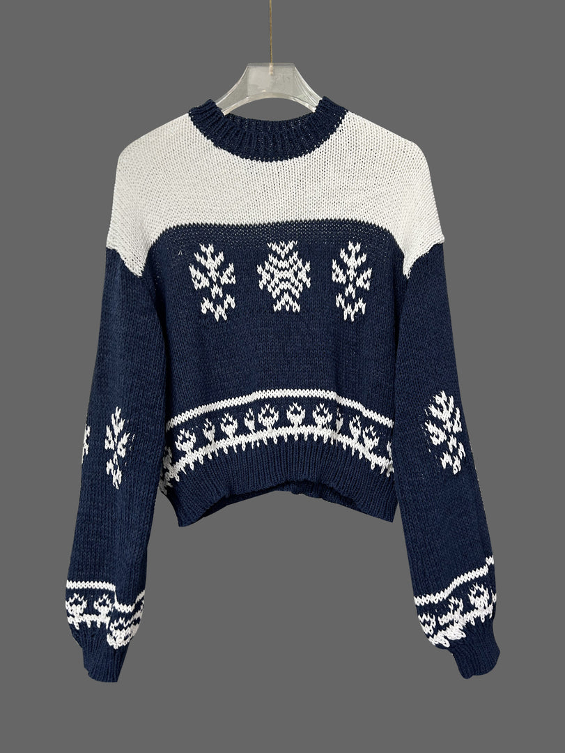 Christmas Tree Pullover Round Neck Colorblock Sweater N6H267