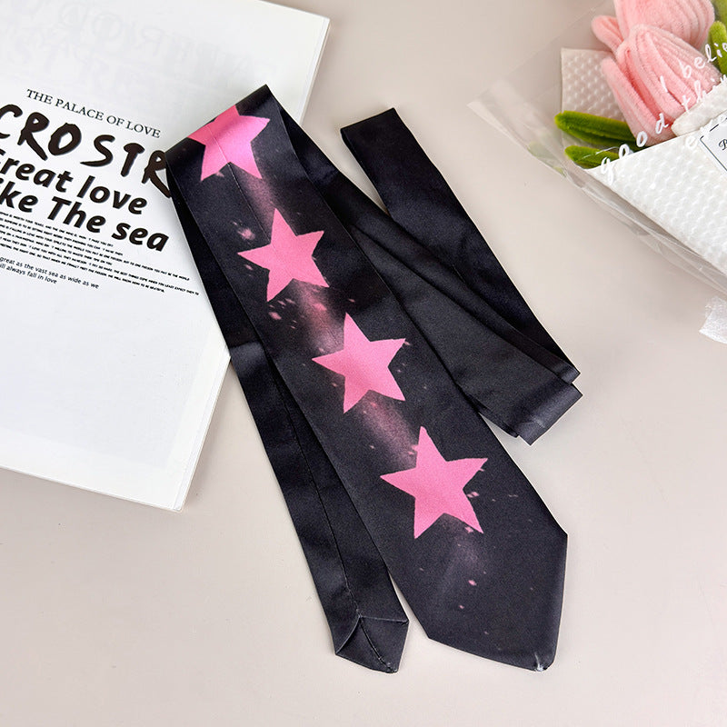 Dopamine Star Print Satin Tie Scarf Multi-Use Necktie N6G235