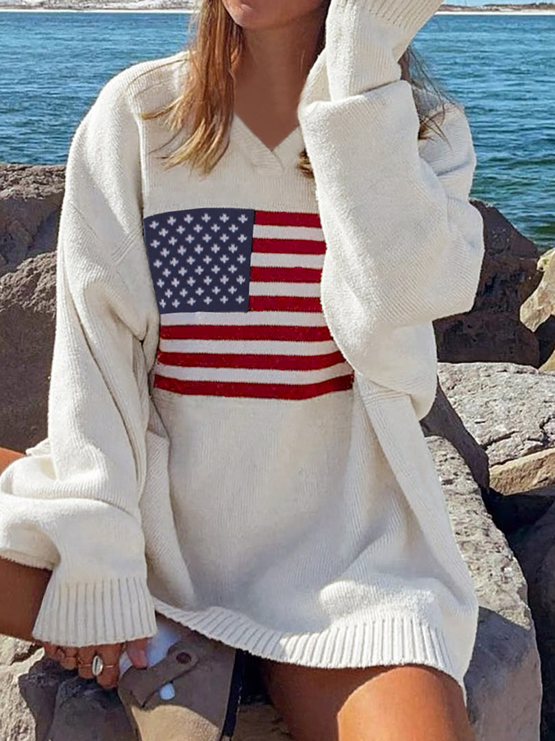 Women's V-Neck Long Sleeve Knit Pullover Casual N6H268
