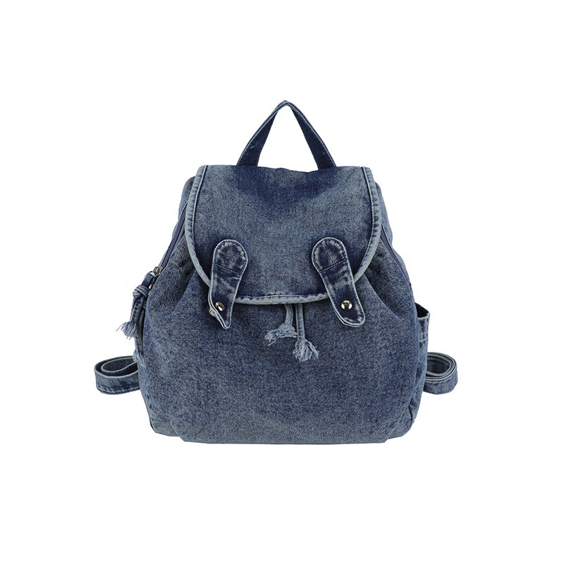 Unisex Denim Drawstring Flap Backpack N6J195