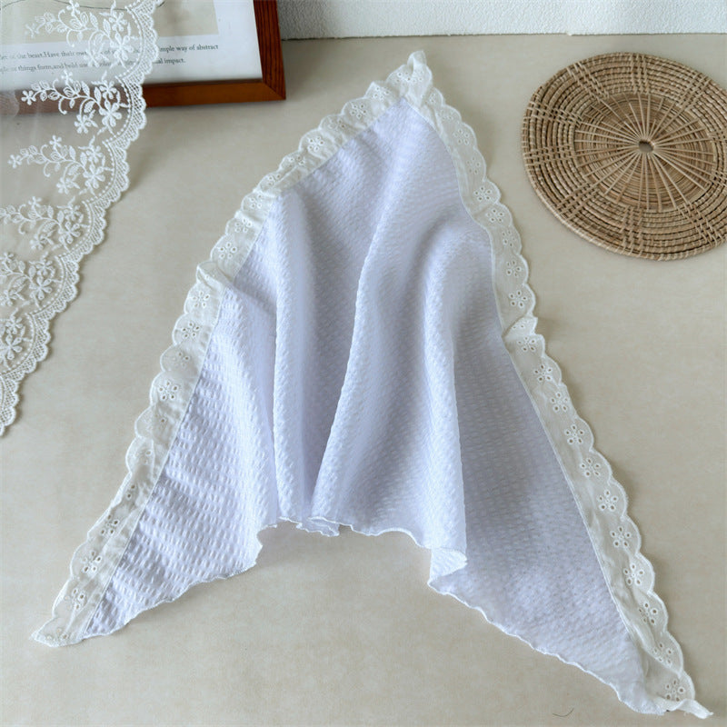 Large Lace Trim Plaid Triangle Head Scarf Women N6H133