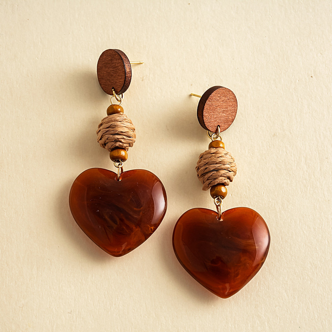 Womens Vintage Raffia Heart Resin Stud Earrings N6K171