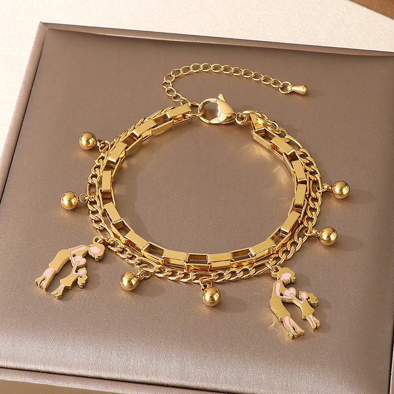 Layered Openwork Heart Bracelets Stainless Steel Women N6D524
