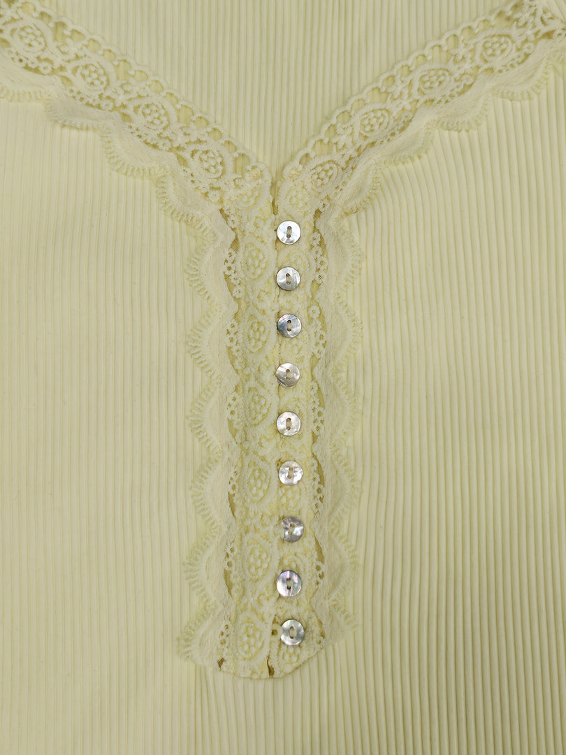 Lace Trim Button-Front Knit Top Women N6D172
