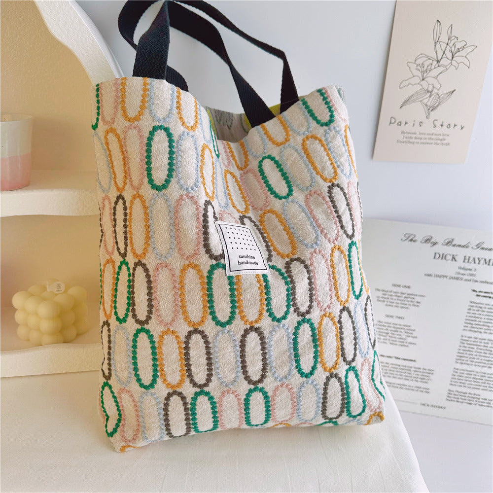 Embroidered Cotton Linen Tote Bag Shoulder N6F150