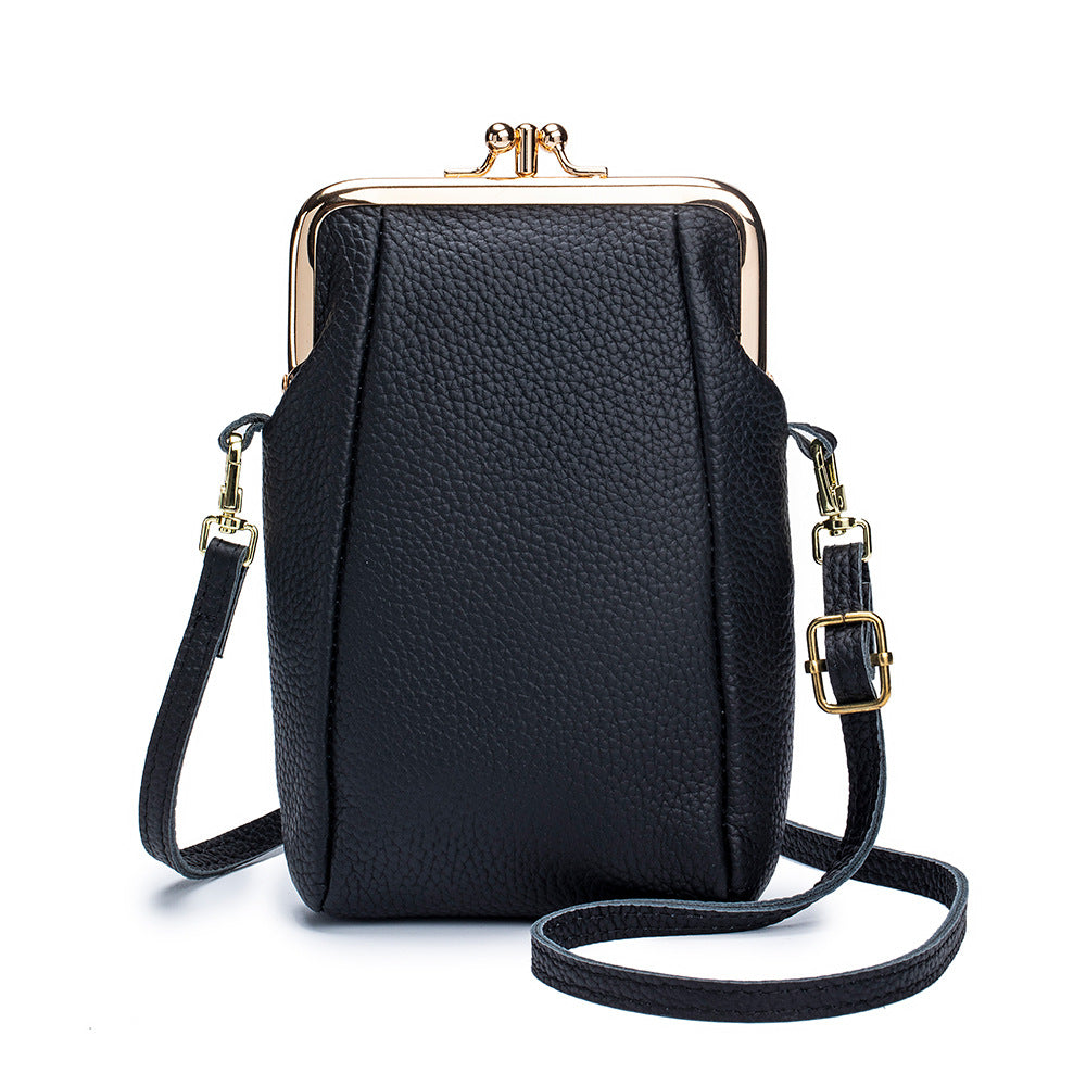 Women's Genuine Leather Litchi Grain Crossbody Phone Bag N6J142