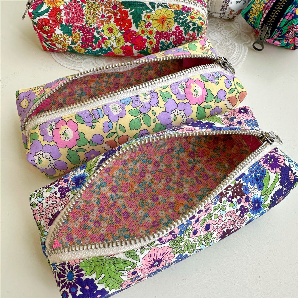 Vintage Floral Cotton Pencil Case YKK Zipper N6F152