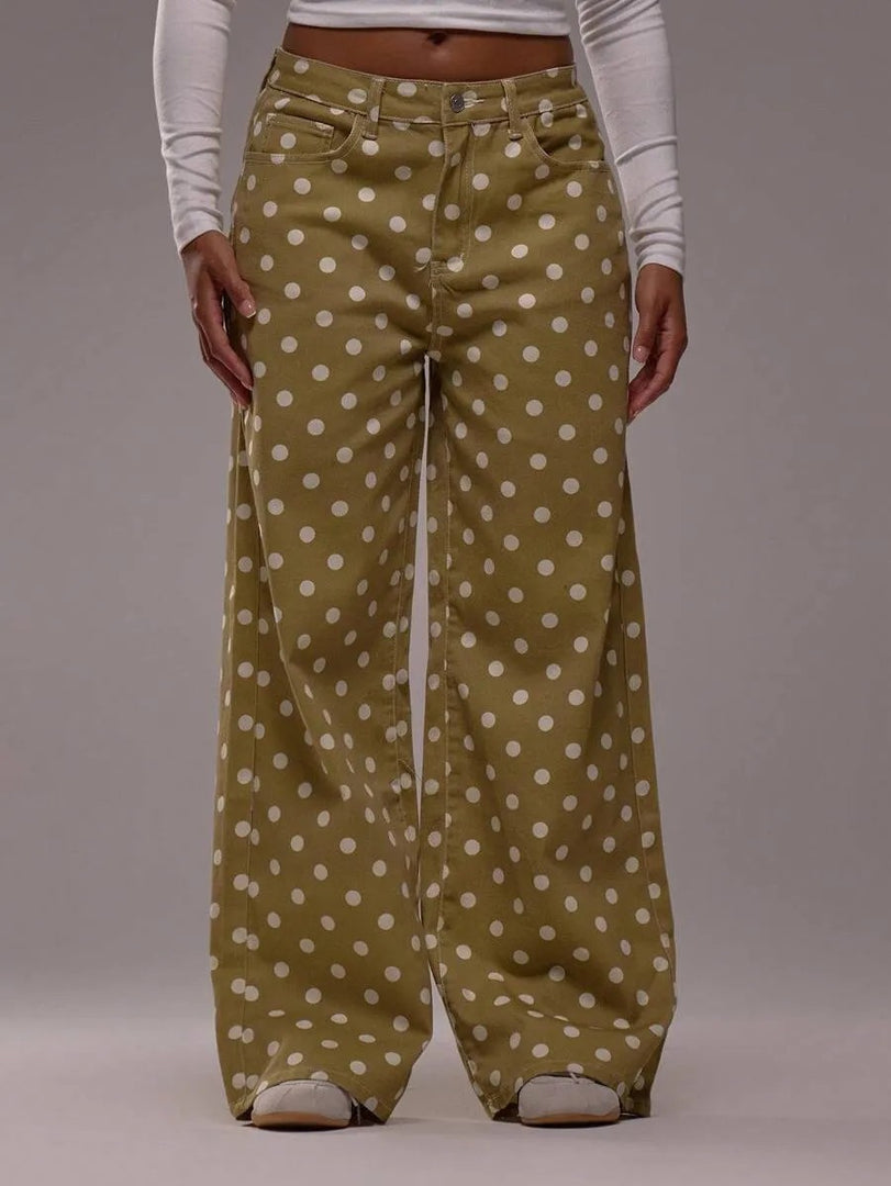 Polka Dot Loose Fit Mid Rise Denim Jeans N6F031