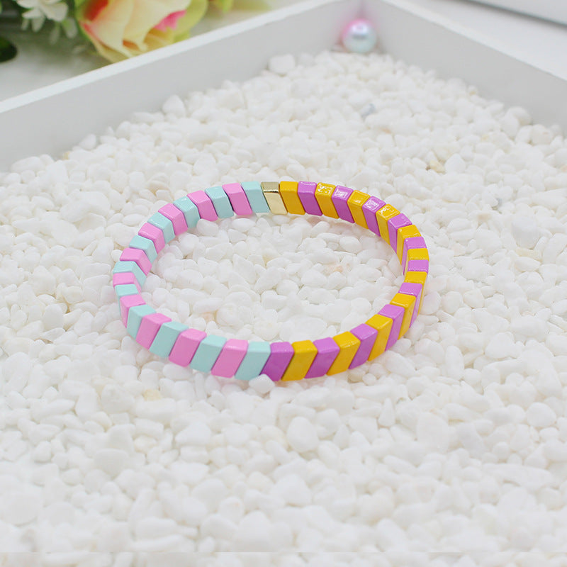 Geometric Links Cuff Enamel Steel Elastic Adjustable S5P143