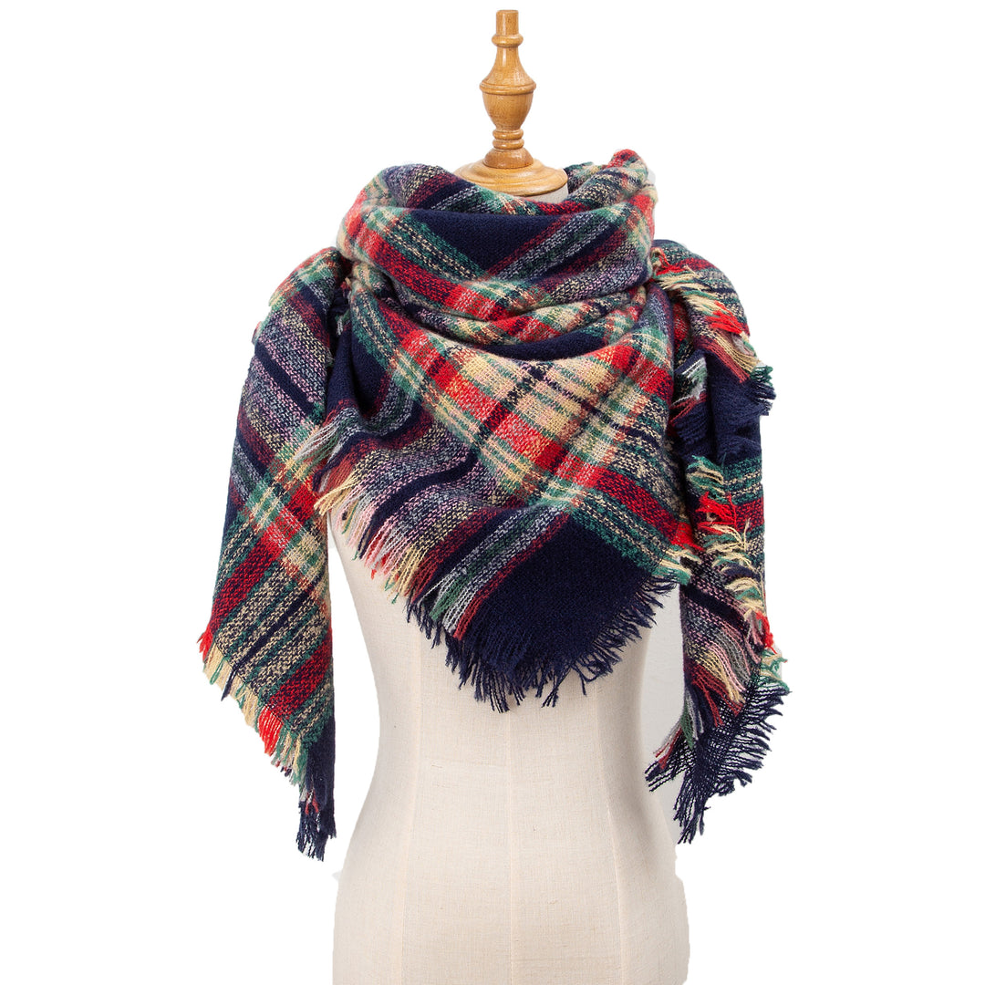 British Vintage Plaid Cashmere Feel Triangle Scarf N6K245