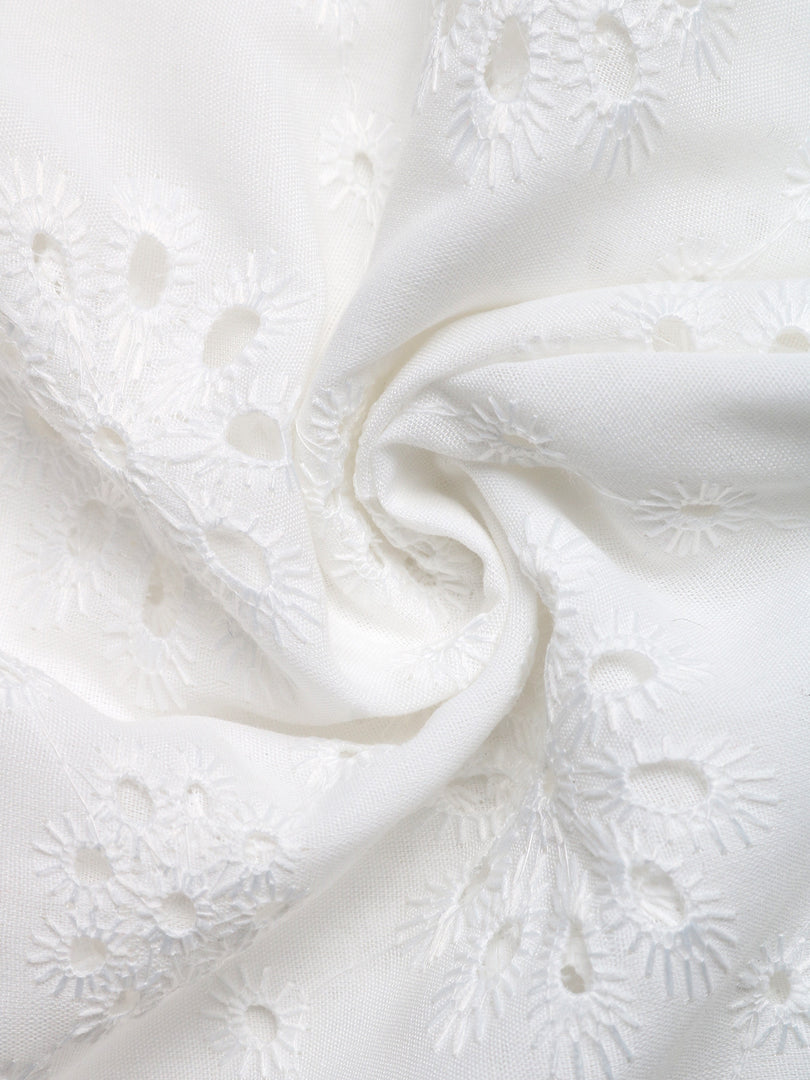 V Neck Eyelet Shirt Women Solid Color N6C105