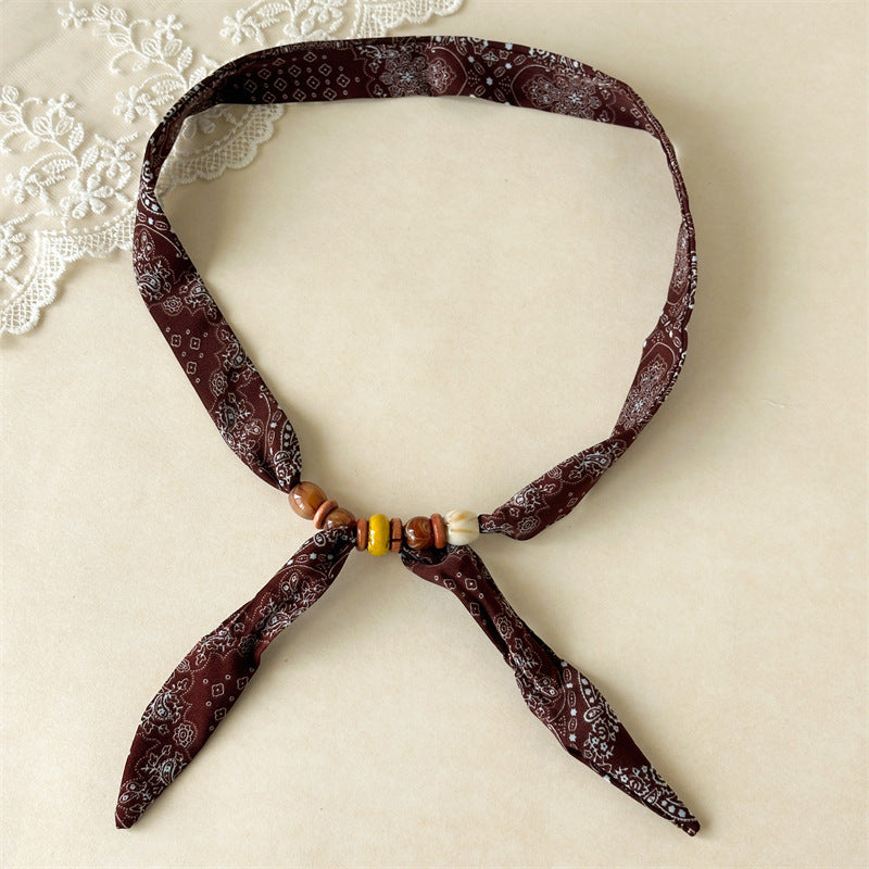 Retro Paisley Beaded Scarf Choker Necklace Women N6D006