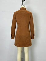 Load image into Gallery viewer, Floral Embroidered Suede Texture Lapel Dress Women N6G292