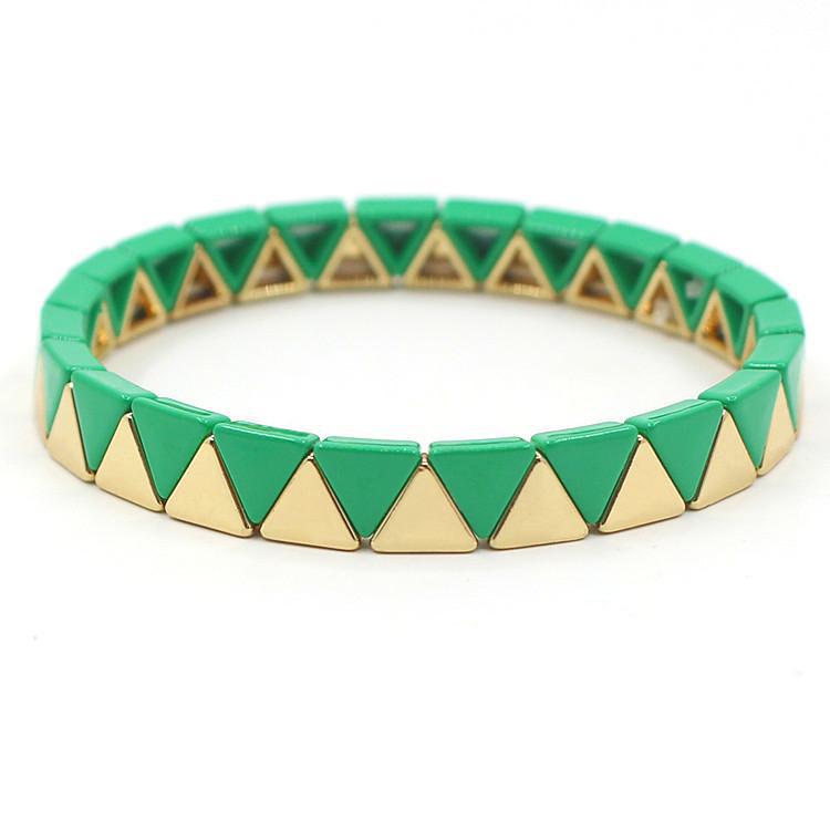 Rainbow Triangles Bracelet Modular Gold Enamel S5P050