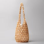 Load image into Gallery viewer, Hand-Woven Wood Bead Cylinder Bucket Bag Drawstring S5P383