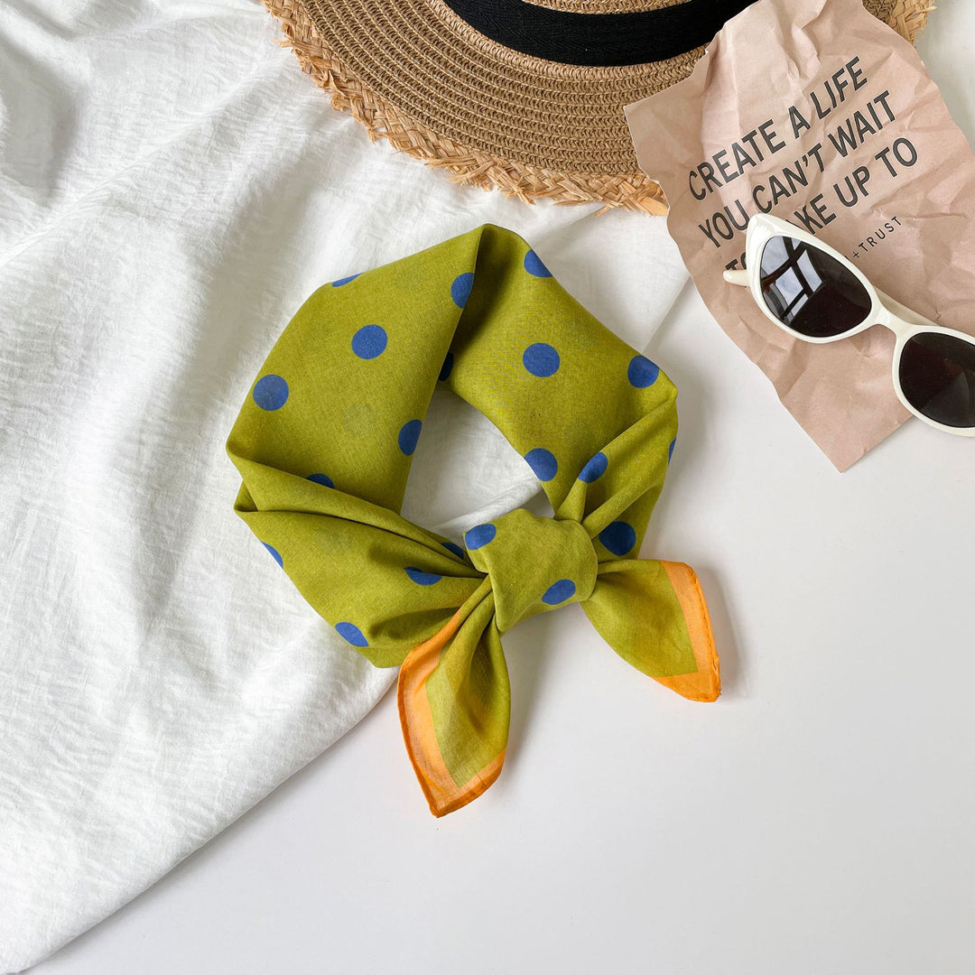 Cotton Polka Dot Square Scarf Women 55cm Fresh N6H119