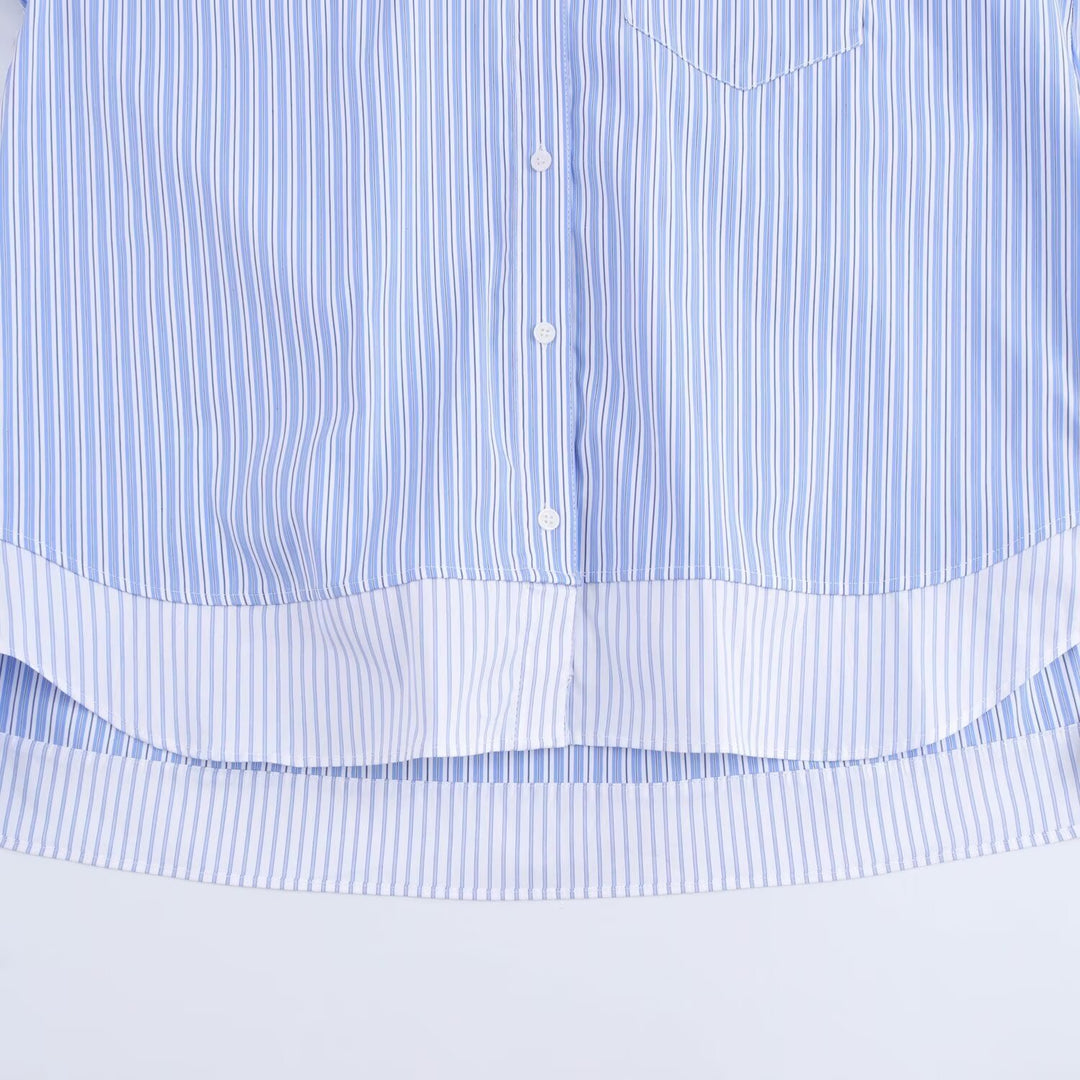 Striped Spliced Shirt Open Front Casual N6C093