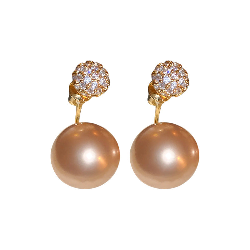 2-in-1 Zircon Faux Pearl Stud Earrings Real Gold Plated N6H156