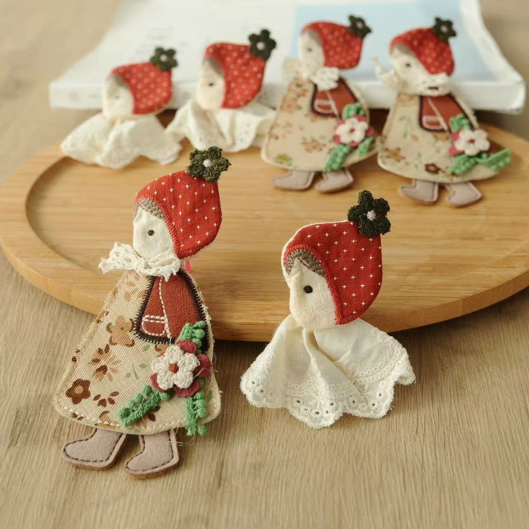 Red Riding Hood Fabric Brooch Storybook Girl Pin N6G025