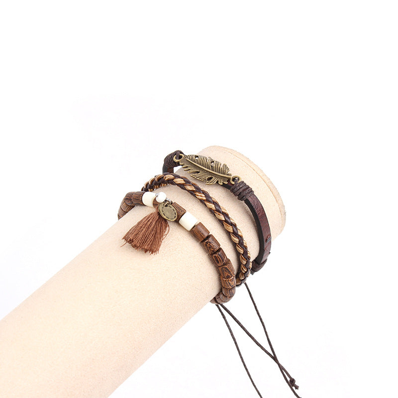 Multi Layer Braided Leather Tassel Bracelet S5P622