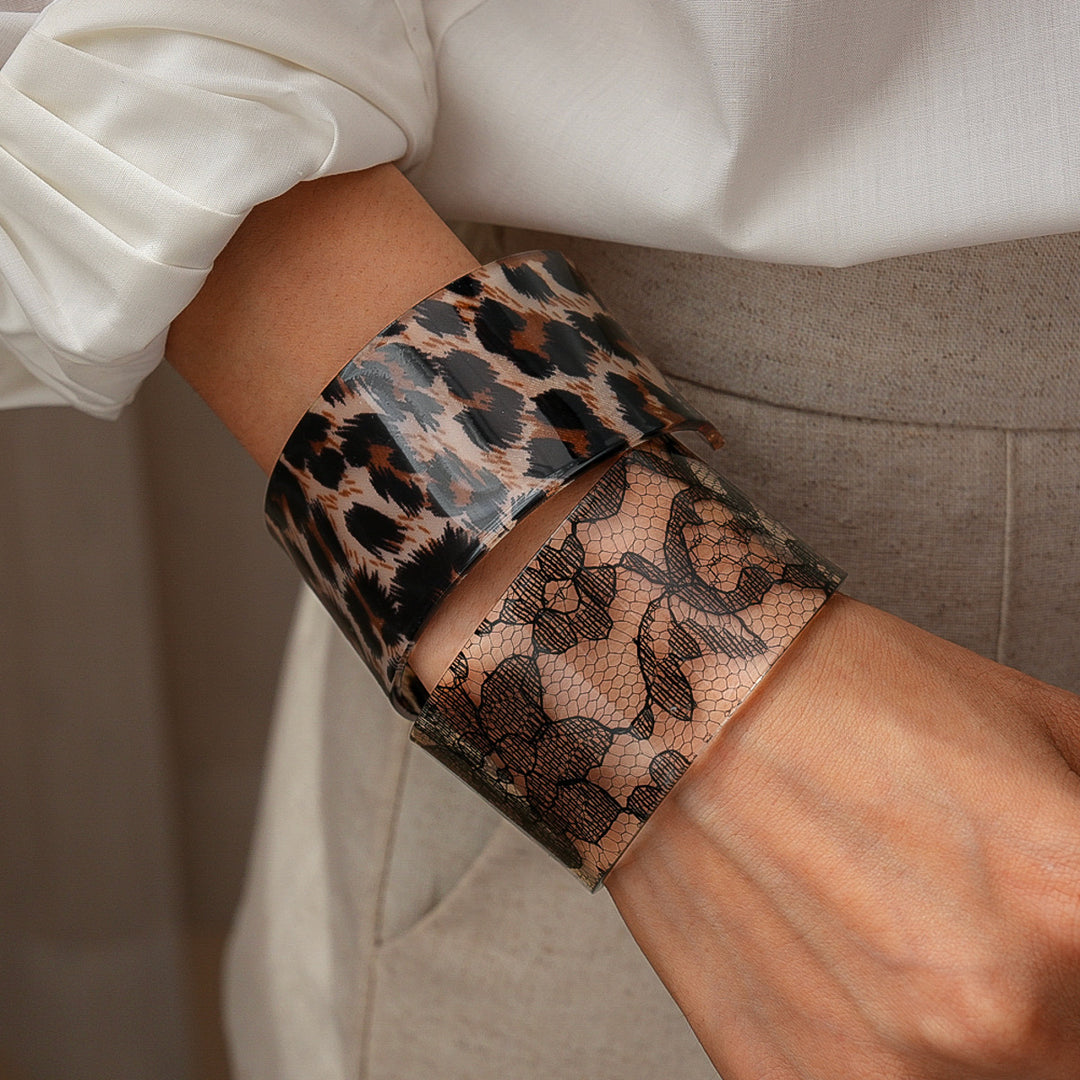 Acrylic Leopard Print Geometric Open Cuff Bangle N6F284