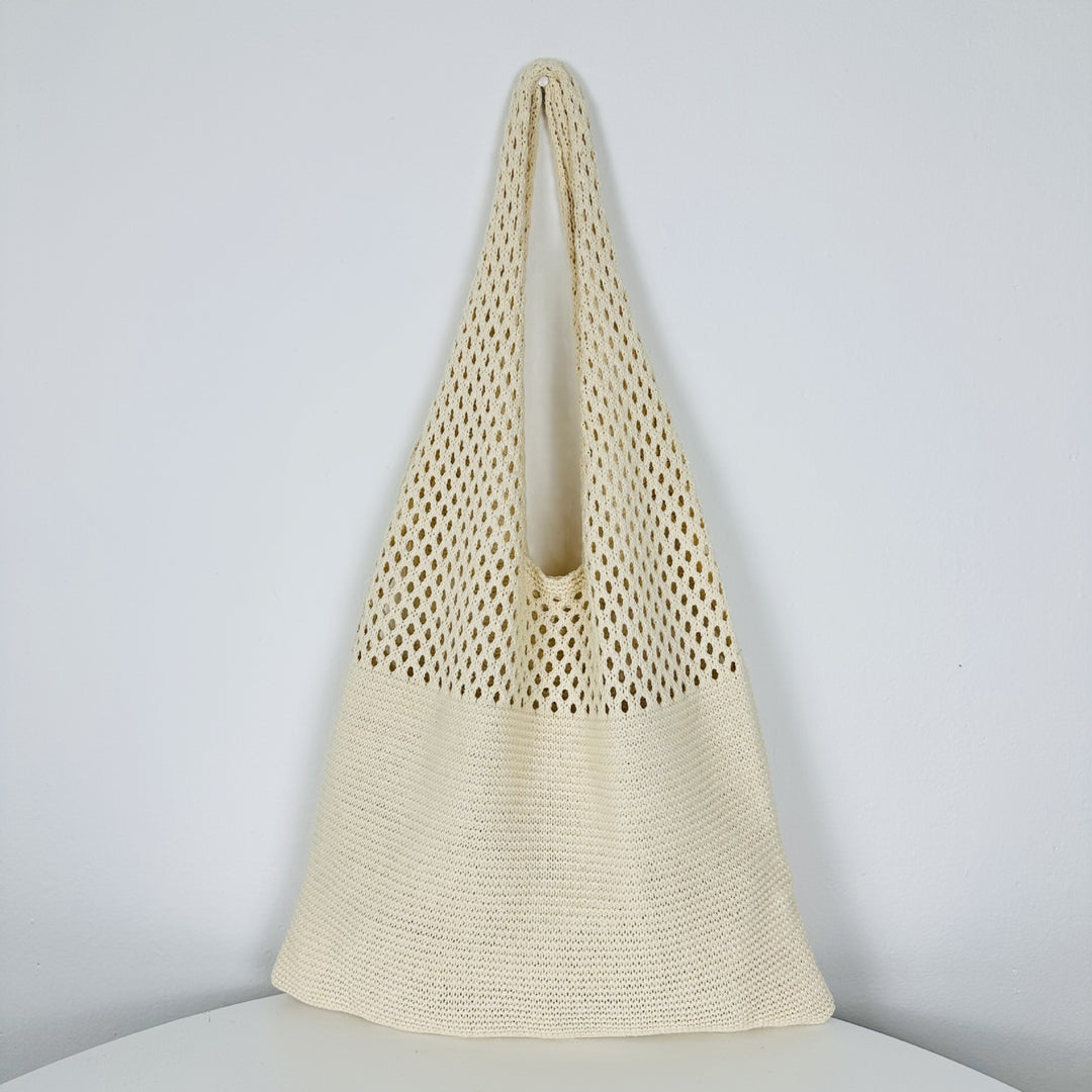 Women's Woven Cutout Knit Bucket Tote Bag N6J171