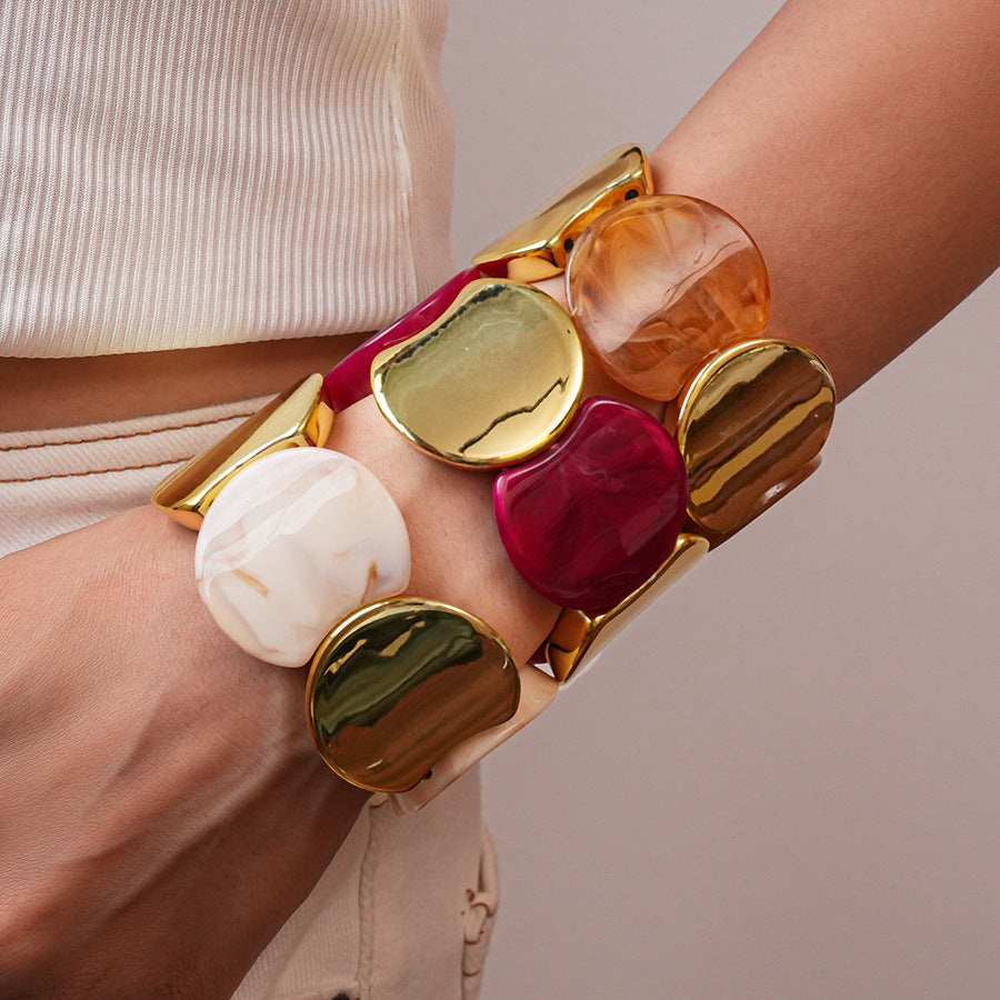 Acrylic Round Segment Elastic Bangle Statement Women N6H081