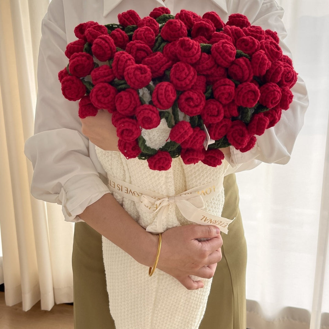 Handmade Crochet Rose Bouquet Throw Blanket Floral N6G001