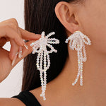 Load image into Gallery viewer, Bow Crystal Earrings Glass Silver Plated Sculpted S5P106

