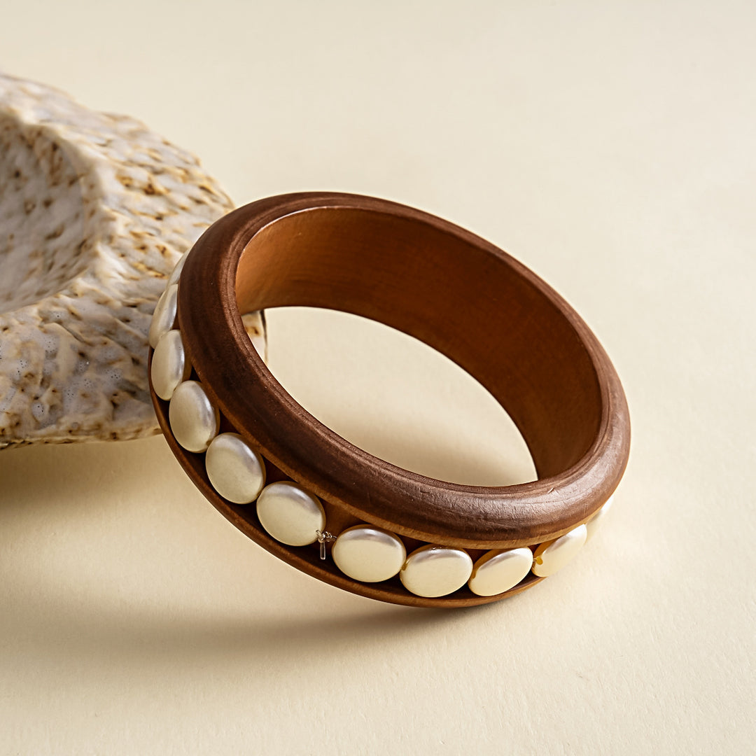 Wood and Marbled Acrylic Beaded Bracelet N6K141