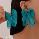 Load image into Gallery viewer, Lace Bow Studs Fabric Minimalist Featherweight S5P074