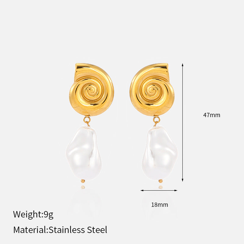 Simulated Pearl Drops Steel Asymmetric 18K Plated S5P094