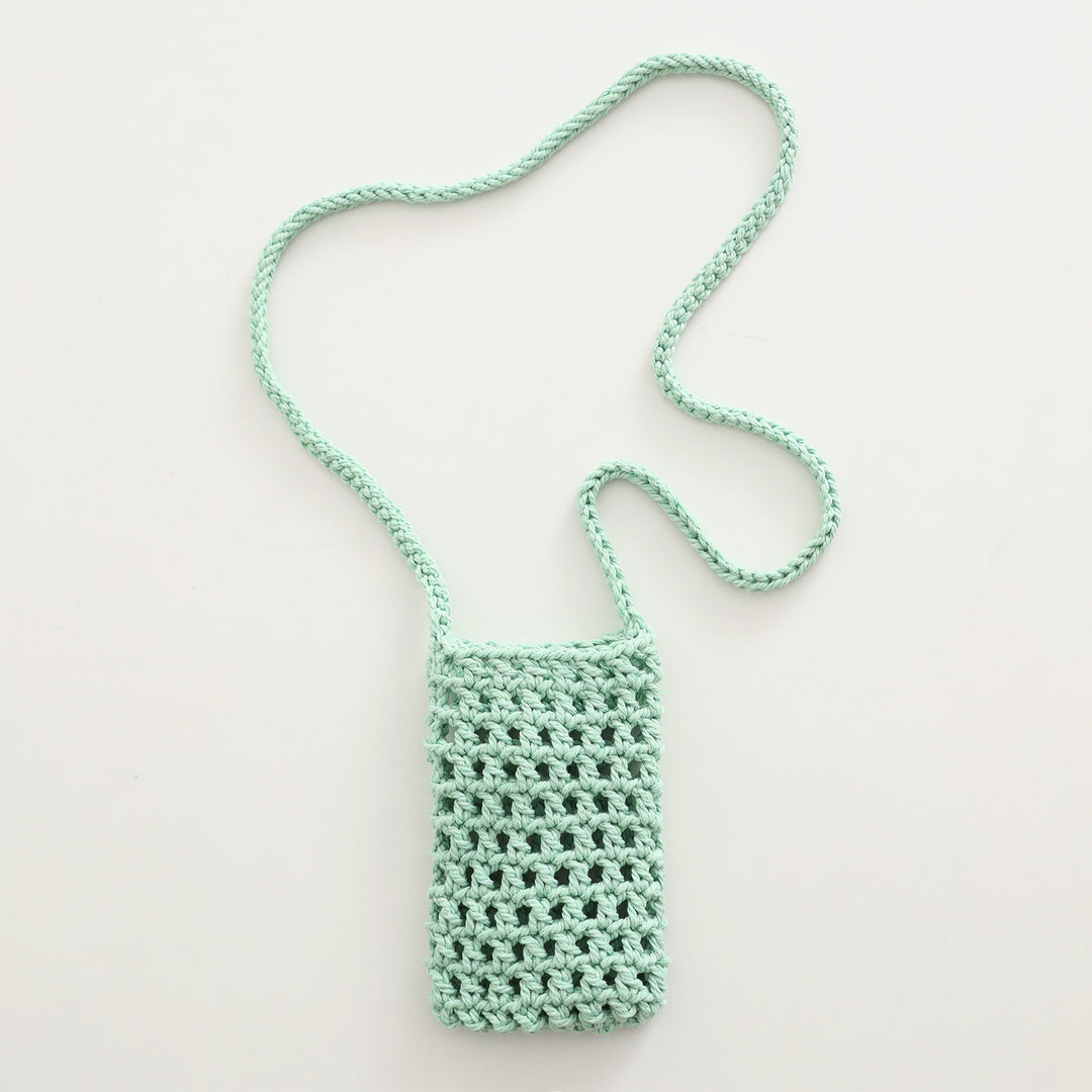 Hand Knit Mesh Crossbody Phone Pouch Cotton Polyester S5P302