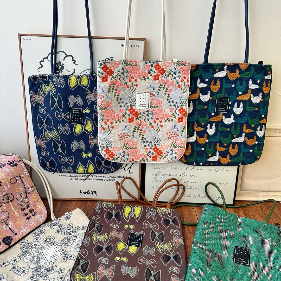 Cotton Linen Embroidered Shoulder Bag Handmade Tote N6F131