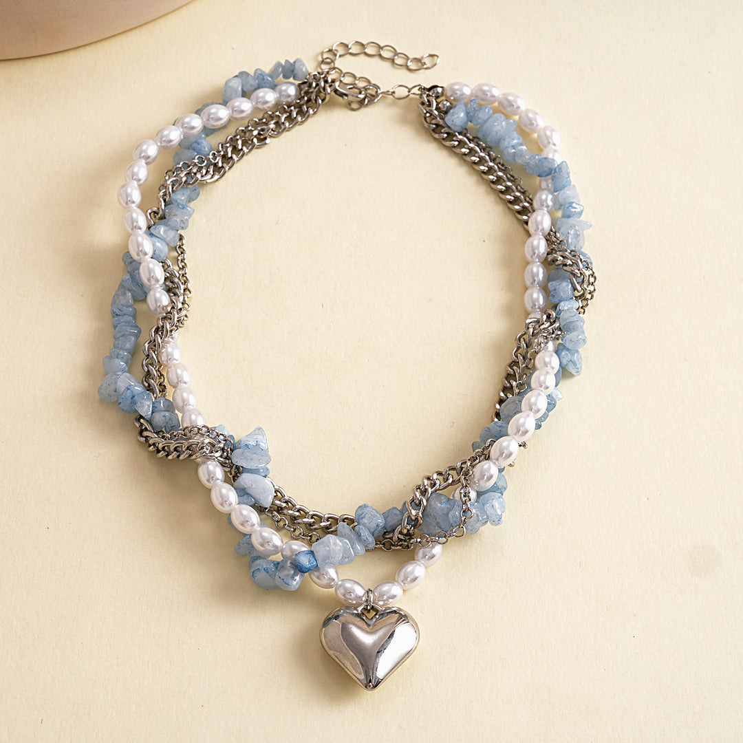 Womens Vintage Pearl Heart Multi Layer Necklace N6K179