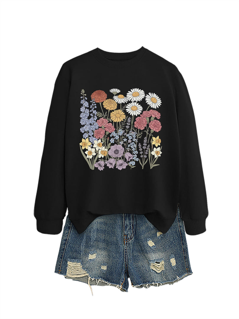 Floral Print Crewneck Sweatshirt Women Casual Loose N6H045