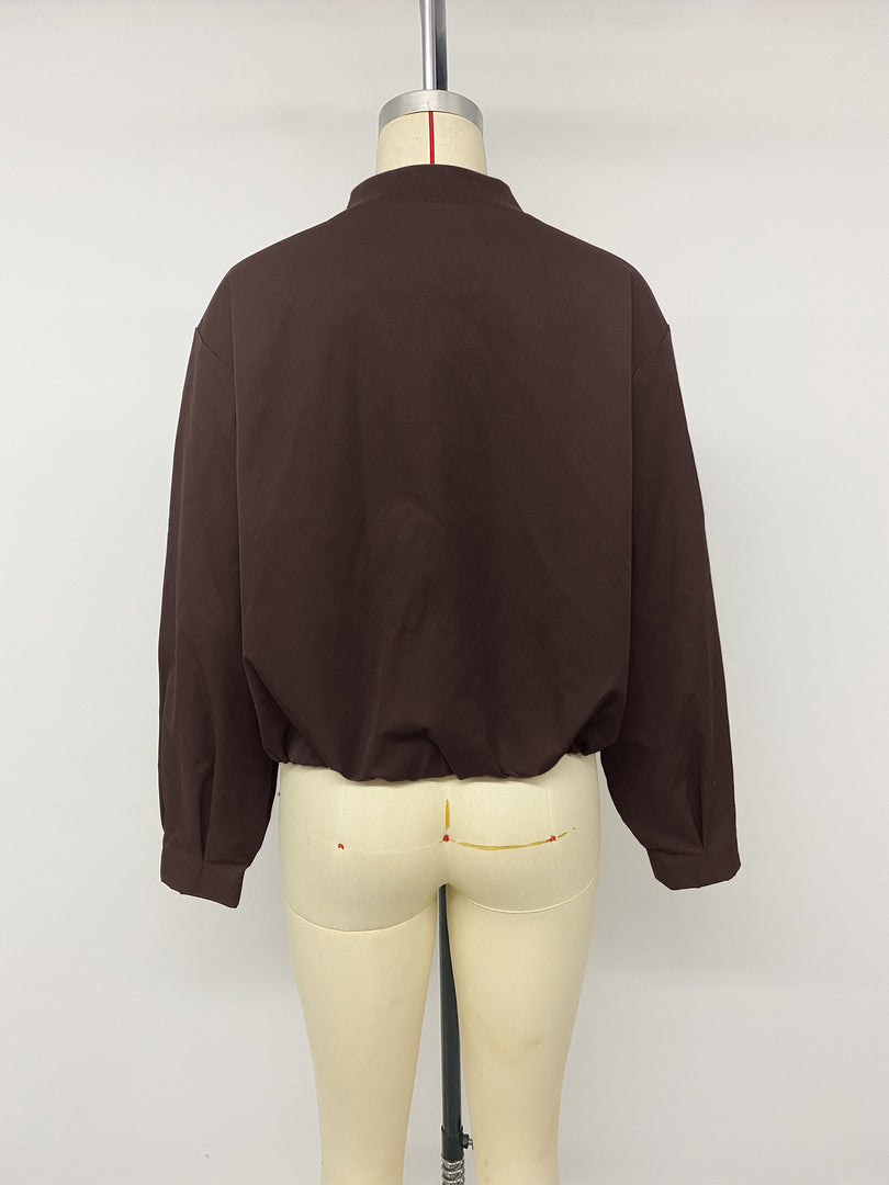 Streetwear Solid Cropped Bomber Jacket Women N6H293