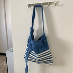 Load image into Gallery viewer, Striped Color Block Fringe Knit Crossbody Tote Bag N6C055