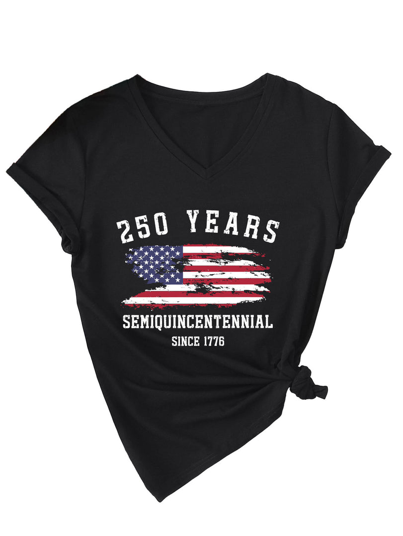 Trendy V-Neck Print T-Shirt Women N6E139