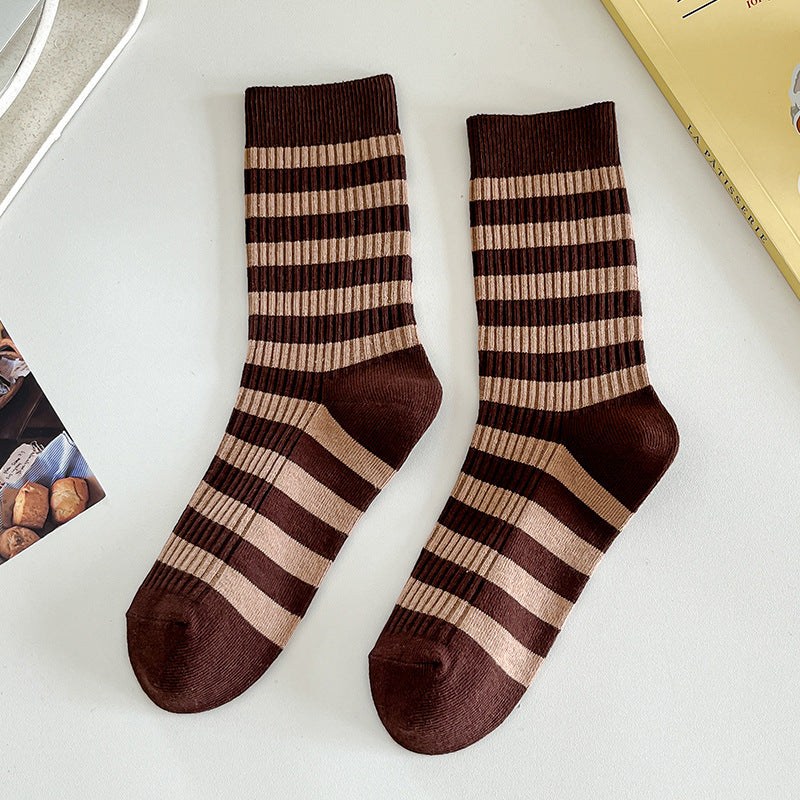 Color Block Striped Crew Socks Women One Size  N6H001