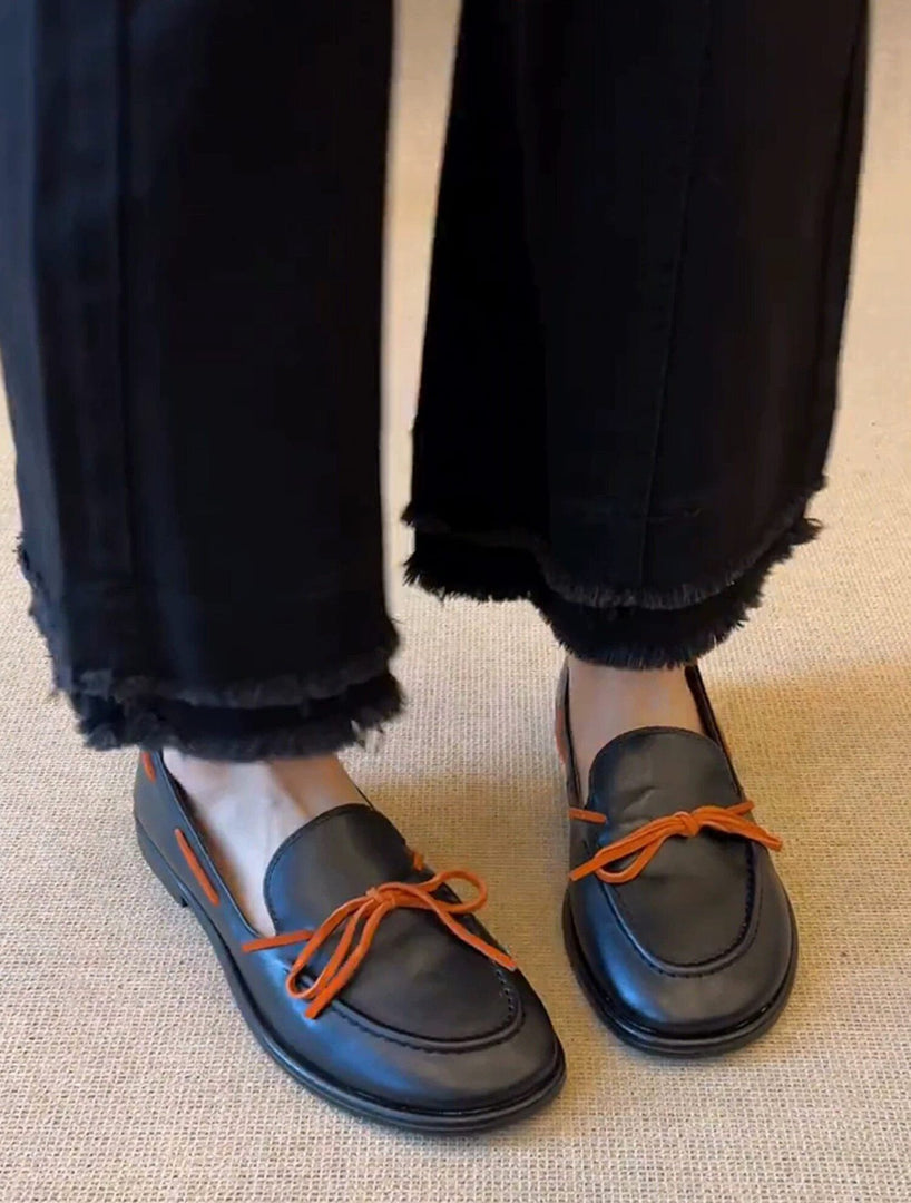 Retro Round Toe Flat Bow Slip-On Loafers Women N6C150