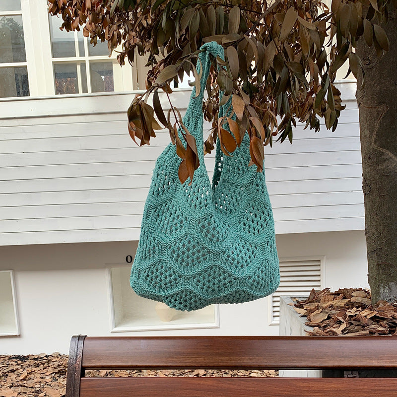 Knit Openwork Diamond Tote Bag Women N6C056