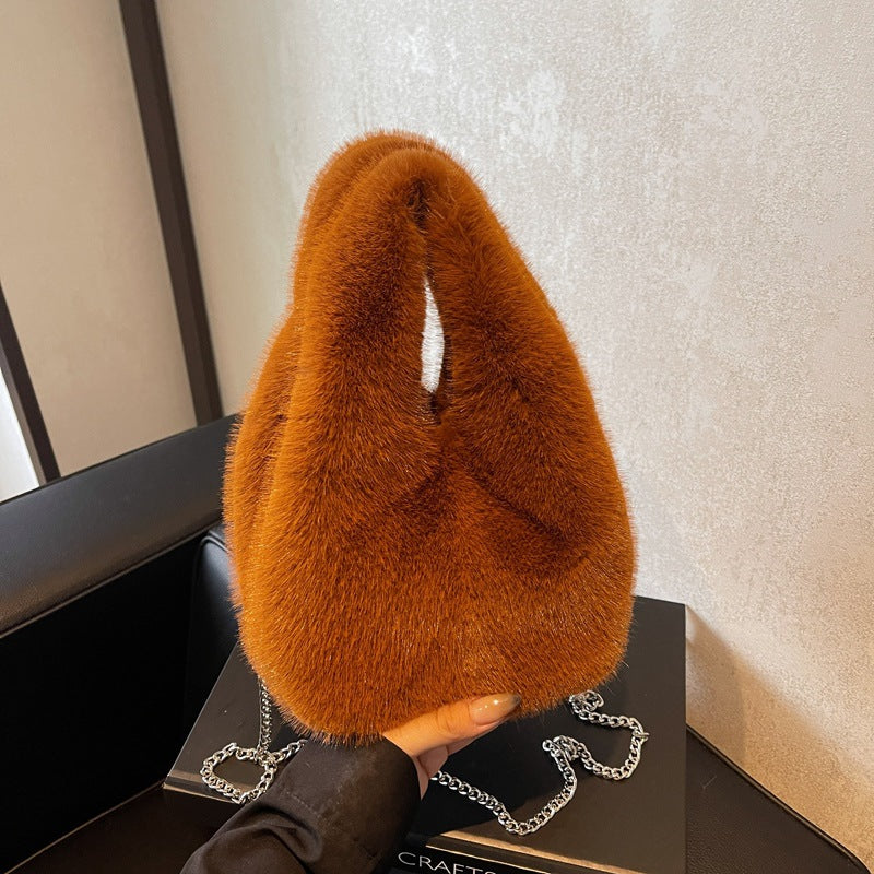 Women's Plush Drawstring Bucket Crossbody Bag N6J187