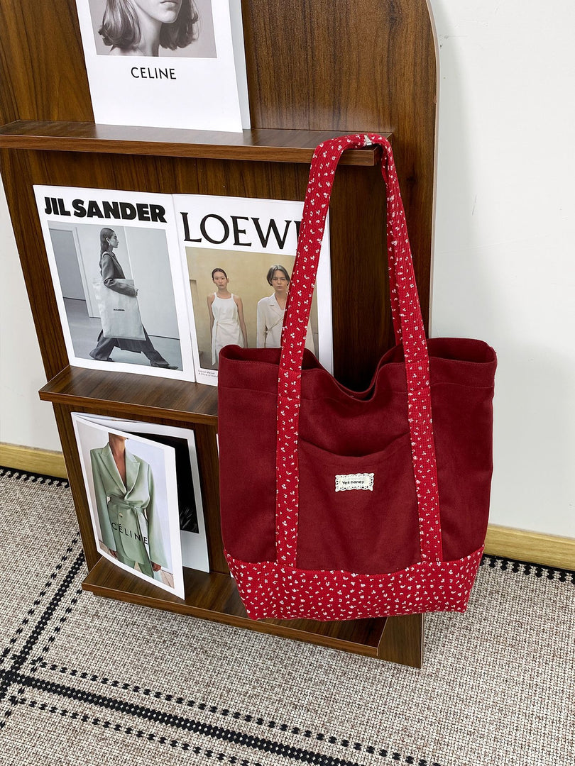 Women's Large Floral Color-Block Suede-Feel Tote Bag N6J210