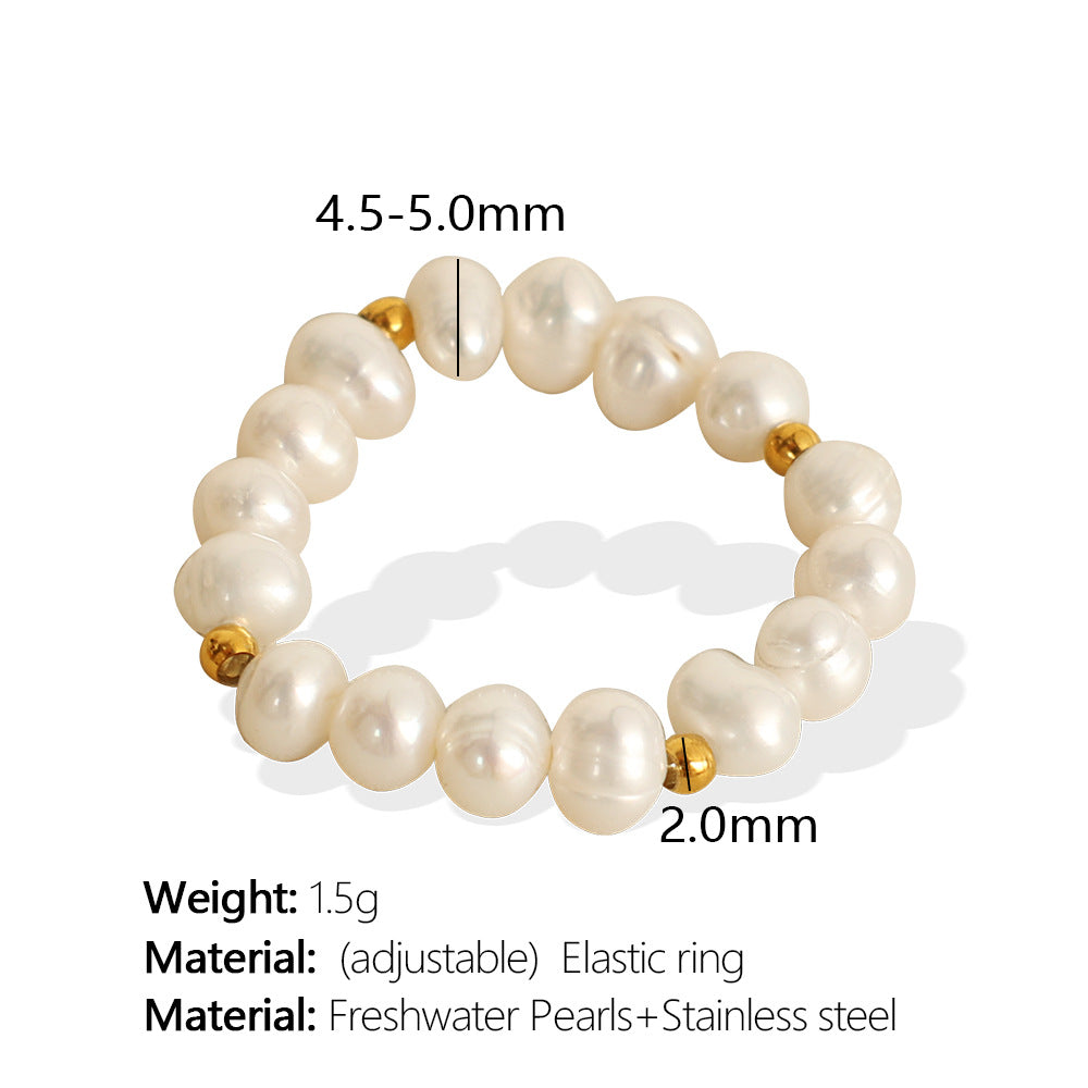 Pearl Ring Hand-Wrapped Flexible Band Gold Plated S5P028