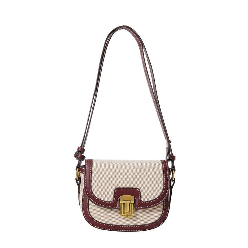 Contrast Panel Saddle Shoulder Bag Canvas Polyester S5P334