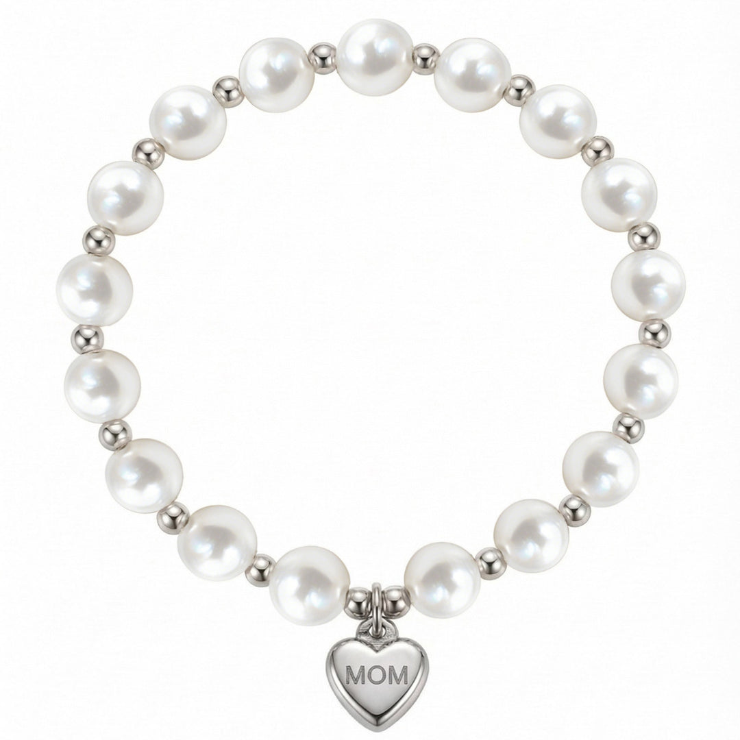 Stainless Steel MUM Heart Pearl Bead Bracelet Women N6D529