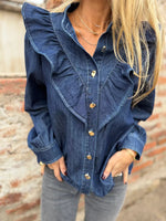Load image into Gallery viewer, New Ruffle Trim Denim Shirt Jacket Women N6G296
